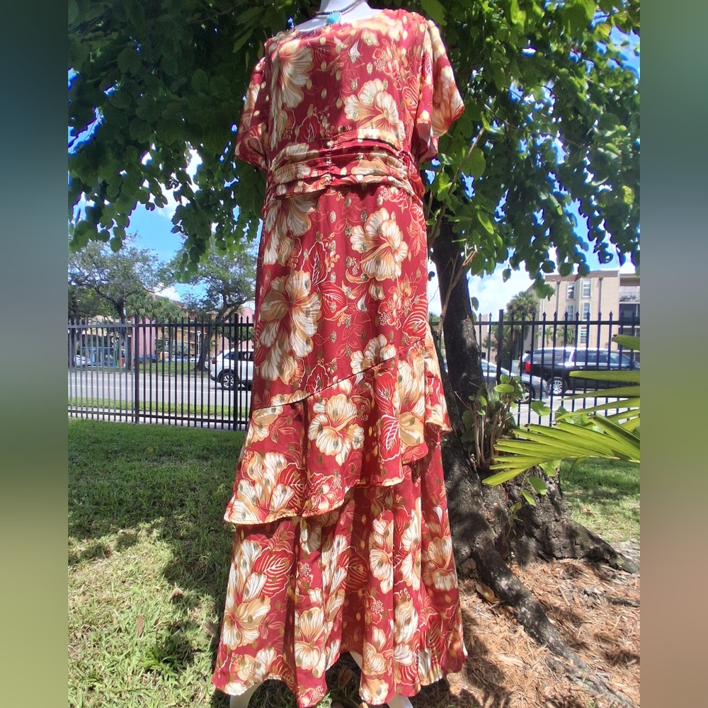 🔥NEW ELEGANT BOHO Red Floral Maxi Dress Size 14 & FREE GIFT - Picture 3 of 13